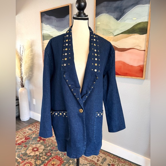 Vintage Jackets & Blazers - Vintage Danielle Denim Blazer with Studs and Gems